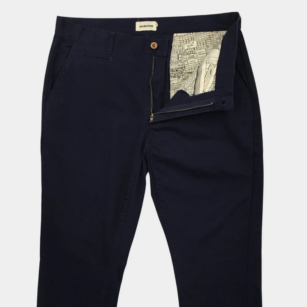 Taylor Stitch Mens 34 Navy Blue Organic Cotton Spandex Chino Pants Slim Fit
